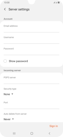 Press the field below 'Username' and key in the username for your email account.