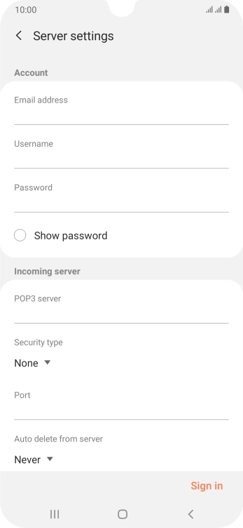 Press the field below 'Username' and key in the username for your email account.