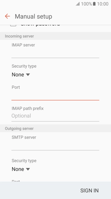 Press the field below 'SMTP server' and key in the name of your email provider's outgoing server.