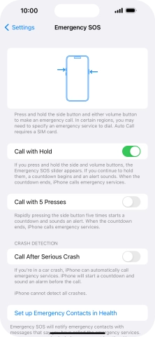 Press the indicator next to 'Call After Serious Crash' to turn on the function.
