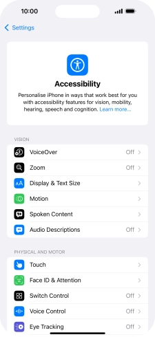Press the required category below 'VISION' and follow the instructions on the screen to select the required settings.