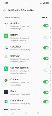 Press the indicators next to the required apps to turn the function on or off.