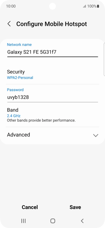 Press the field below 'Network name' and key in the required name.