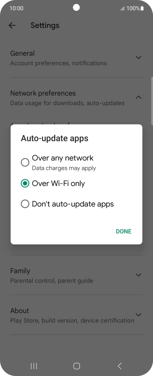 To turn on automatic update of apps using mobile network, press Over any network. To turn on automatic update of apps using mobile network, press Over any network.