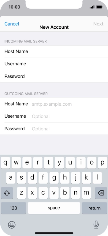 Press Host Name and key in the name of your email provider's outgoing server.