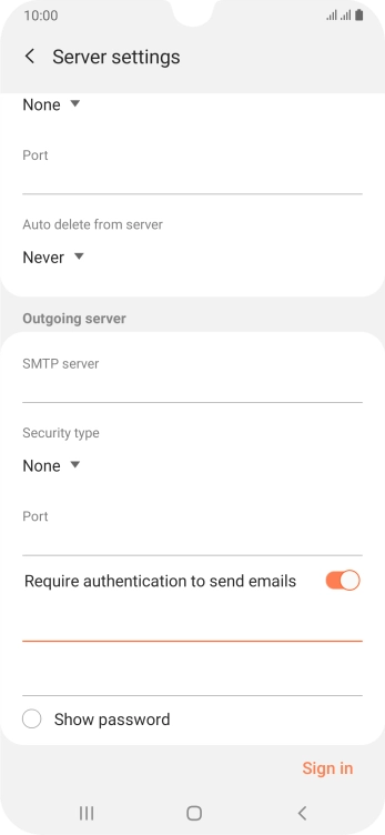 Press the second field below 'Require authentication to send emails' and key in the password for your email provider's outgoing server.
