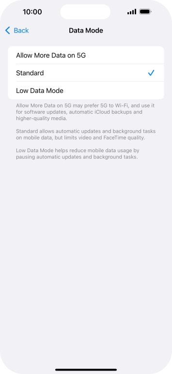 Press the required setting. Press the required setting.
