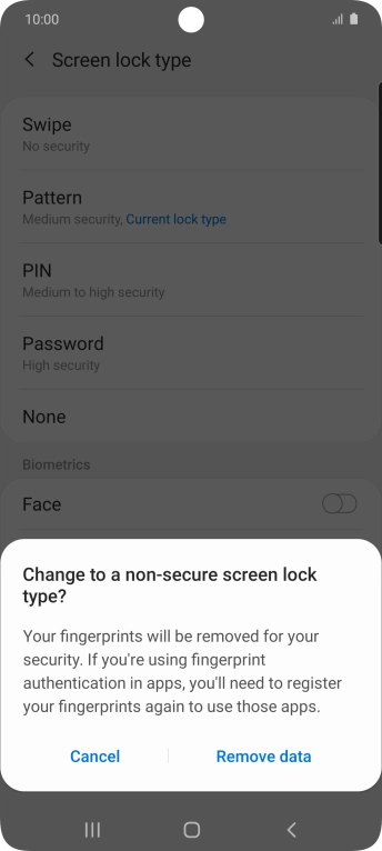 Press Remove data.