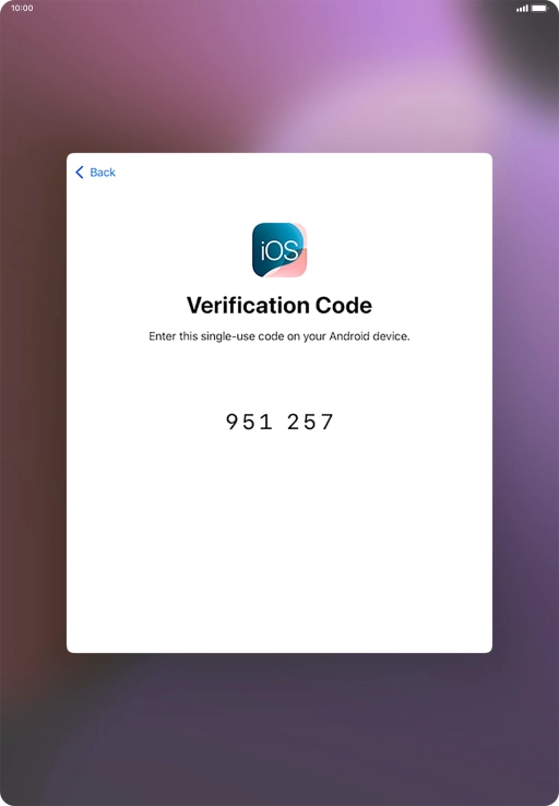 Follow the instructions on the screen and in the 'Move to iOS' app to transfer the content from the Android device to your tablet and set up your tablet and prepare it for use.