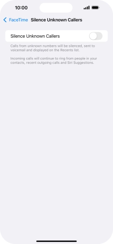 Press the indicator next to 'Silence Unknown Callers' to turn the function on or off.