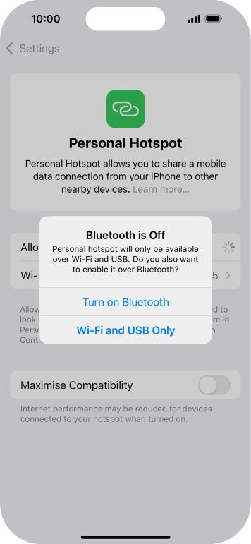 If WiFi is turned on, press Wi-Fi and USB Only.