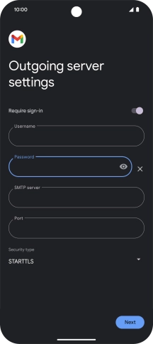 Press the field below 'SMTP server' and key in the name of your email provider's outgoing server.