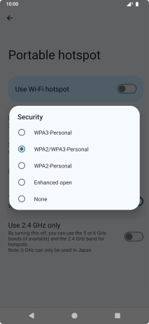 Press WPA3-Personal to password protect your WiFi hotspot.