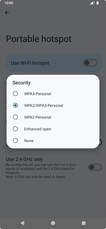 Press WPA3-Personal to password protect your WiFi hotspot.