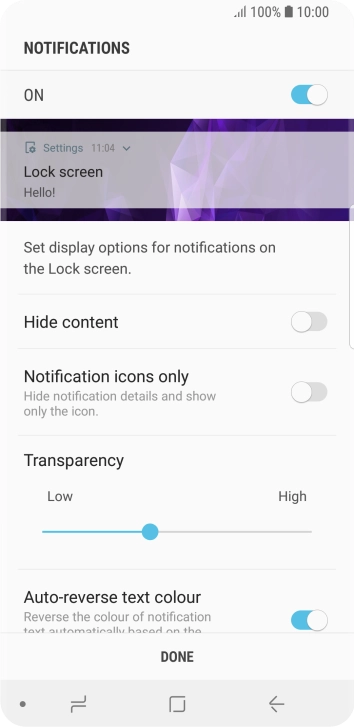 Press the indicators next to the required settings to turn them on or off.