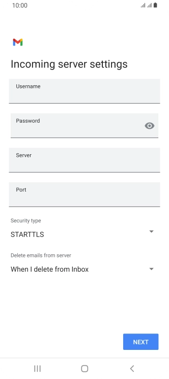 Press the field below 'Username' and key in the username for your email account.