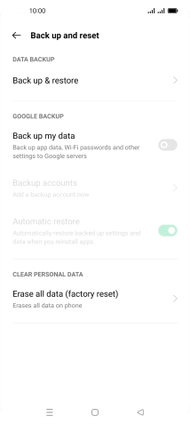 Press Erase all data (factory reset).