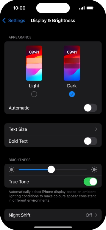 Press the indicator next to 'Automatic' to turn the function on or off.