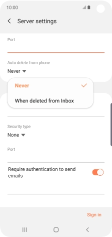 Press Never to keep emails on the server when you delete them on your phone.