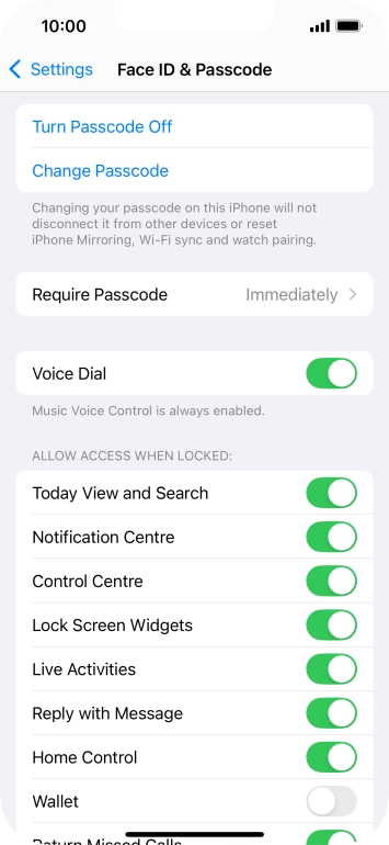 Press Turn Passcode Off and key in the lock code.