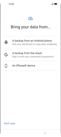 Press the required transfer method and follow the instructions on the screen to transfer the content from another phone.