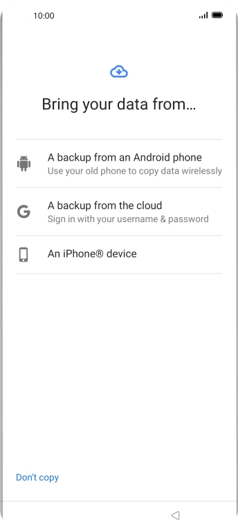 Press the required transfer method and follow the instructions on the screen to transfer the content from another phone.