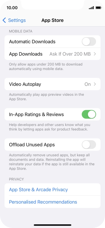 Press the indicator next to 'Offload Unused Apps' to turn the function on or off.