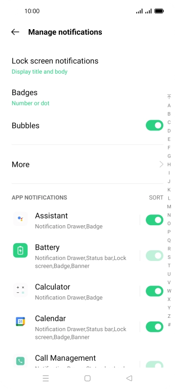 Press the indicators next to the required apps to turn the function on or off. Press the indicators next to the required apps to turn the function on or off.