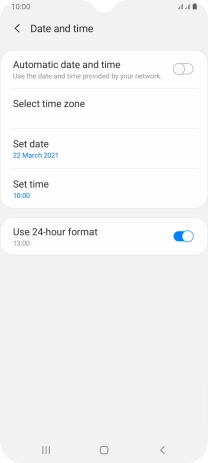 Press the indicator next to 'Automatic date and time' to turn on the function.
