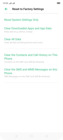 Press Clear All Data.