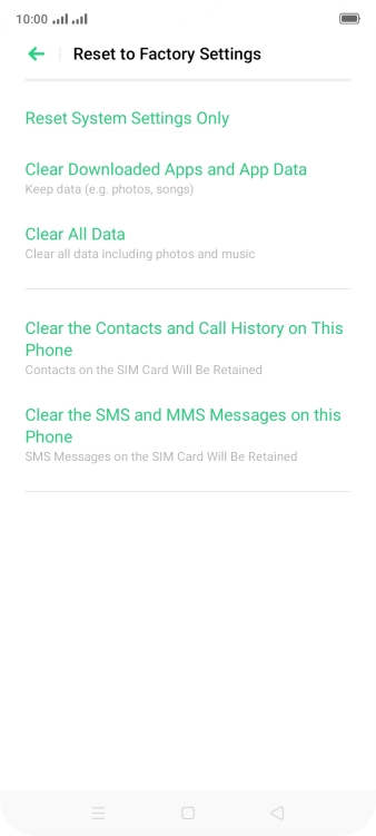 Press Clear All Data.