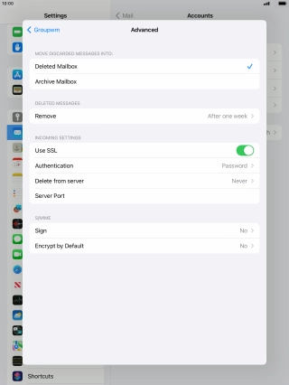 Press the indicator next to 'Use SSL' to turn off the function.
