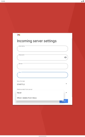 Press Never to keep emails on the server when you delete them on your tablet.