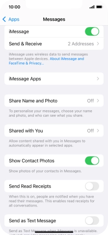 Press the indicator next to 'Send as Text Message' to turn the function on or off.
