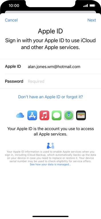 Press the field next to 'Password' and key in the password for your Apple ID.