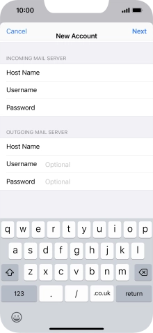 Press Username and key in the username for your email account.