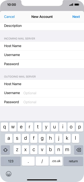 Press Username and key in the username for your email account. Press Username and key in the username for your email account.