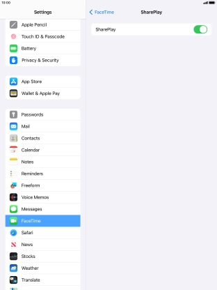 Press the indicator next to 'SharePlay' to turn the function on or off.