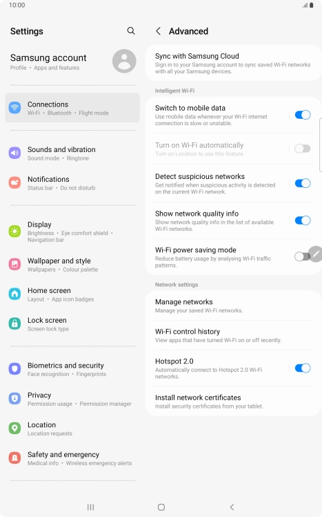 Press the indicator next to 'Switch to mobile data' to turn the function on or off.