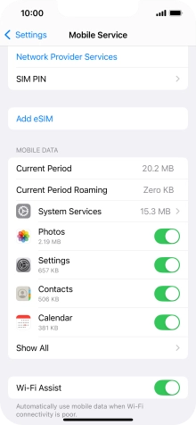 Press the indicator next to 'Wi-Fi Assist' to turn the function on or off.