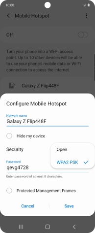 Press WPA2 PSK to password protect your WiFi hotspot.