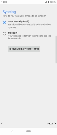 If this screen is displayed, you email account has been recognised and set up automatically. Follow the instructions on the screen to key in more information and finish setting up your phone.