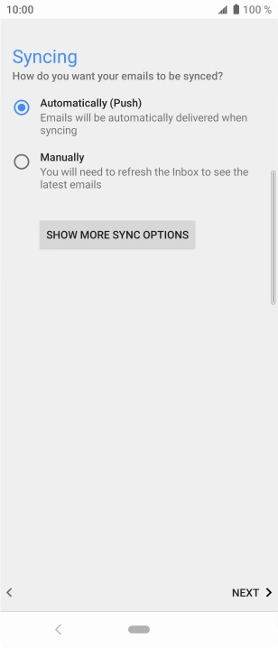 If this screen is displayed, you email account has been recognised and set up automatically. Follow the instructions on the screen to key in more information and finish setting up your phone.
