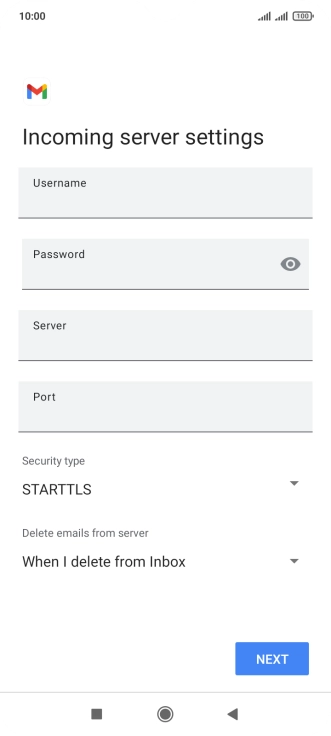 Press the field below 'Username' and key in the username for your email account. Press the field below 'Username' and key in the username for your email account.