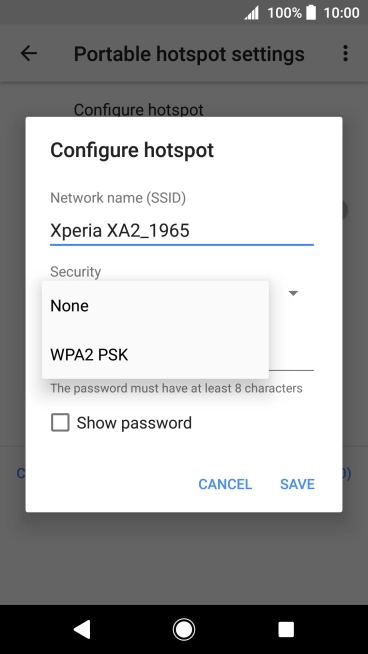 Press WPA2 PSK to password protect your WiFi hotspot.