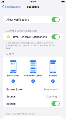 Press the indicator next to 'Allow Notifications' to turn notifications for the selected application on or off.