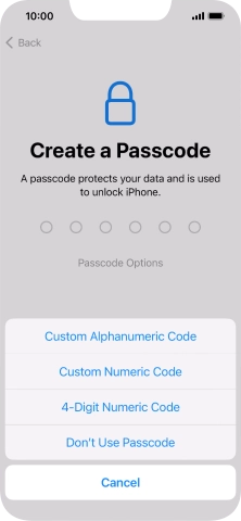 Follow the instructions on the screen to turn on the phone lock code or press Don't Use Passcode.