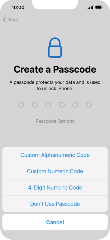 Follow the instructions on the screen to turn on the lock code or press Don't Use Passcode. Follow the instructions on the screen to turn on the lock code or press Don't Use Passcode.