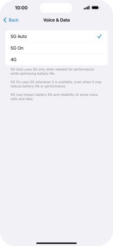 To turn on automatic switch between 5G and 4G, press 5G Auto.