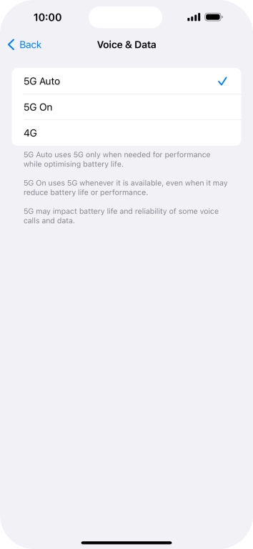 To turn on automatic switch between 5G and 4G, press 5G Auto.
